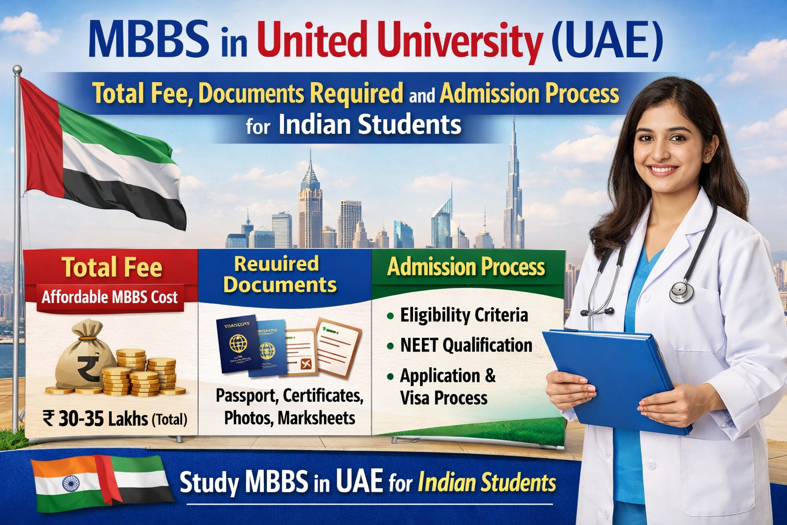 MBBS in United University (UAE) Total Fee, Documents Required and Admission Process for Indian Students.